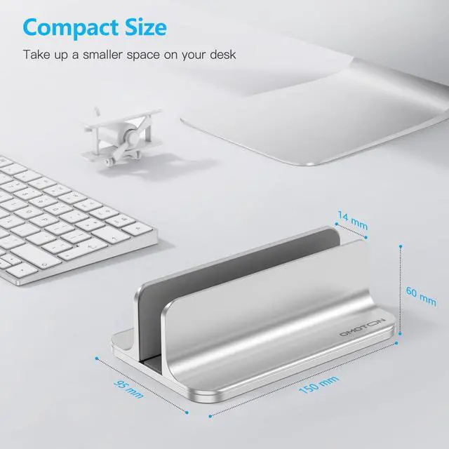 Alt view image 3 of 5 - OMOTON Vertical Laptop Stand Holder, Desktop Aluminum Stand for MacBook with Adjustable Dock Size, Fits All MacBook, Surface, Chromebook and Gaming Laptops (Up to 17.3 inches), Silver