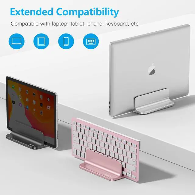 Alt view image 5 of 5 - OMOTON Vertical Laptop Stand Holder, Desktop Aluminum Stand for MacBook with Adjustable Dock Size, Fits All MacBook, Surface, Chromebook and Gaming Laptops (Up to 17.3 inches), Silver