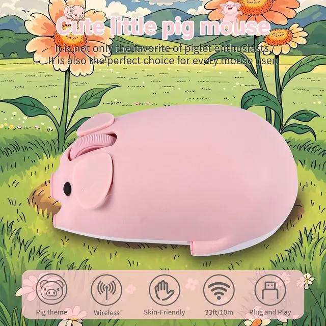Alt view image 4 of 5 - elec Space Cute Pig Design Wireless Mouse Dual Mode Bluetooth & USB Mouse, Silent Operation, Ergonomic, Perfect for Laptops & PCs, Ideal Gift for Animal Lovers and Family (Pink)