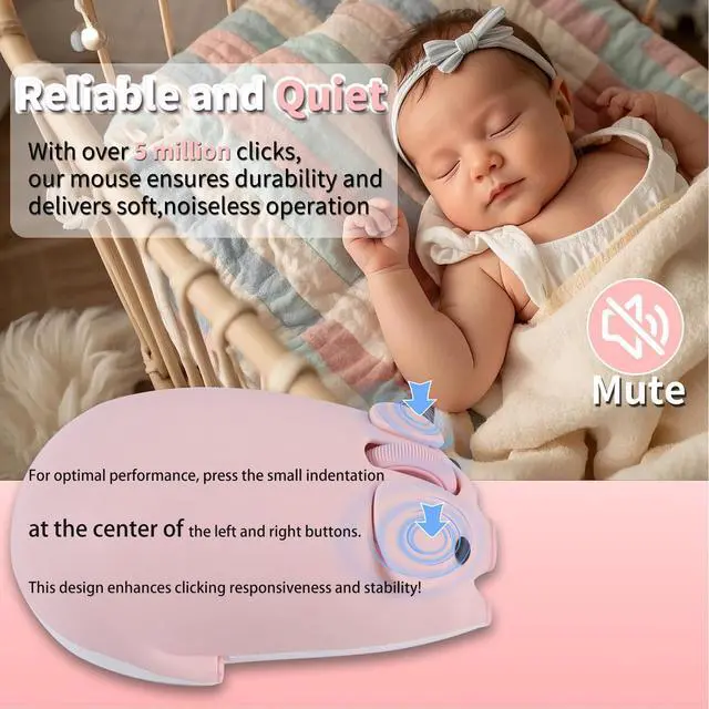 Alt view image 5 of 5 - elec Space Cute Pig Design Wireless Mouse Dual Mode Bluetooth & USB Mouse, Silent Operation, Ergonomic, Perfect for Laptops & PCs, Ideal Gift for Animal Lovers and Family (Pink)