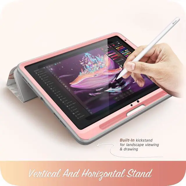 Alt view image 3 of 5 - i-Blason for iPad Air 11 inch Case M3/M2(2025/2024) 7th/6th Gen [Built-in Screen Protector & Pencil Holder] Slim Trifold Stand Protective Smart Cover for iPad Air 10.9'' (2022/2020) 5th/4th Gen, Pink