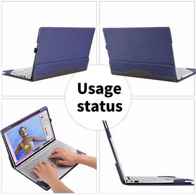 Alt view image 4 of 5 - RUNMEIJIA Laptop Cover Case for Dell inspiron 14 2-in-1 7430/7435/7440/7445 2023-2024[not Compatible with Any Other Model] PU Leather Detachable Notebook Sleeve Computer Bag Protective (Blue)