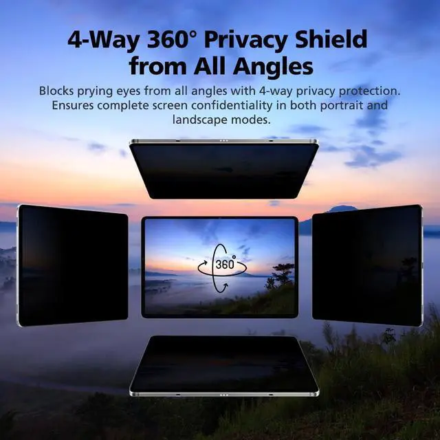 Alt view image 2 of 5 - DIACUBE Magnetic & Nano Adsorption 360° 4-Way Privacy Screen Protector for Samsung Galaxy Tab S8 Plus/S7 Plus/S7 FE 12.4 inch | Detachable, Anti-Spy, Anti-Fingerprint | Works in Both Landscape & Portr