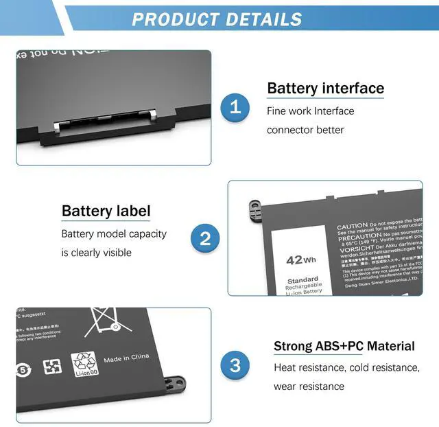 Alt view image 2 of 5 - YUERYE 42Wh YRDD6 Battery Replacement for Dell Inspiron 15 3000 Series 3582 3583 3584 3593 3501 inspiron 15 5000 Series 5582 5584 5593 5594 5598 5585 14 3493 5481 5485 5493 7586 Vostro 5481 1VX1H
