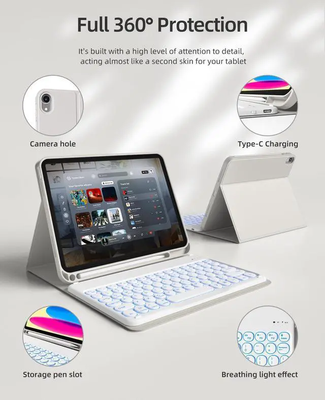 Alt view image 3 of 5 - GKABXY Keyboard Case for iPad (A16) 11th Gen 11 inch 2025 & iPad 10th Gen 10.9 inch 2022, 7-Color Backlit Wireless Bluetooth Keyboard, Soft TPU Back Shell with Pencil Holder, Auto Sleep/Wake (Gray)