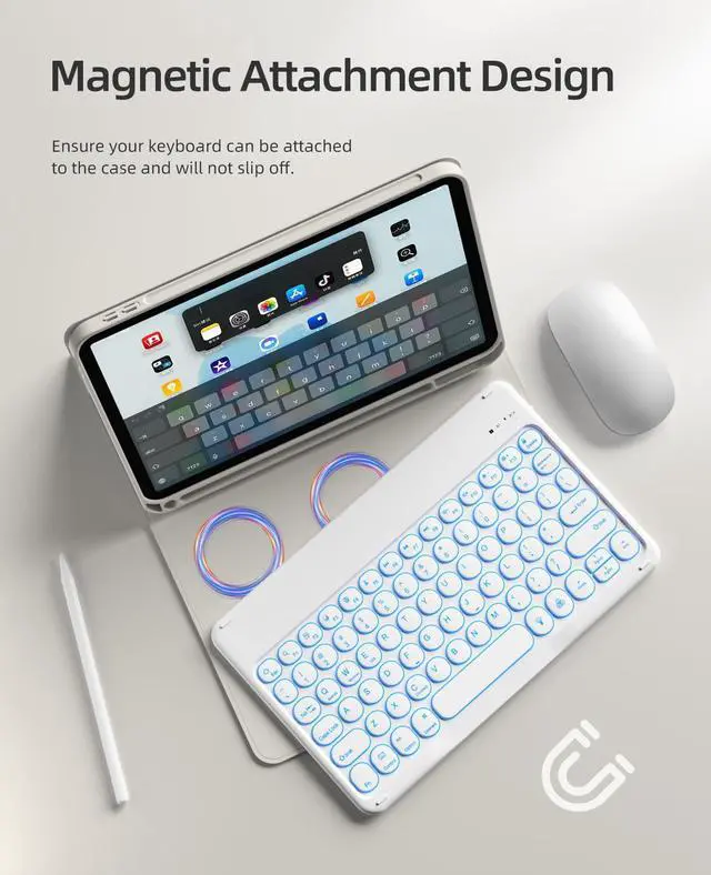Alt view image 4 of 5 - GKABXY Keyboard Case for iPad (A16) 11th Gen 11 inch 2025 & iPad 10th Gen 10.9 inch 2022, 7-Color Backlit Wireless Bluetooth Keyboard, Soft TPU Back Shell with Pencil Holder, Auto Sleep/Wake (Gray)