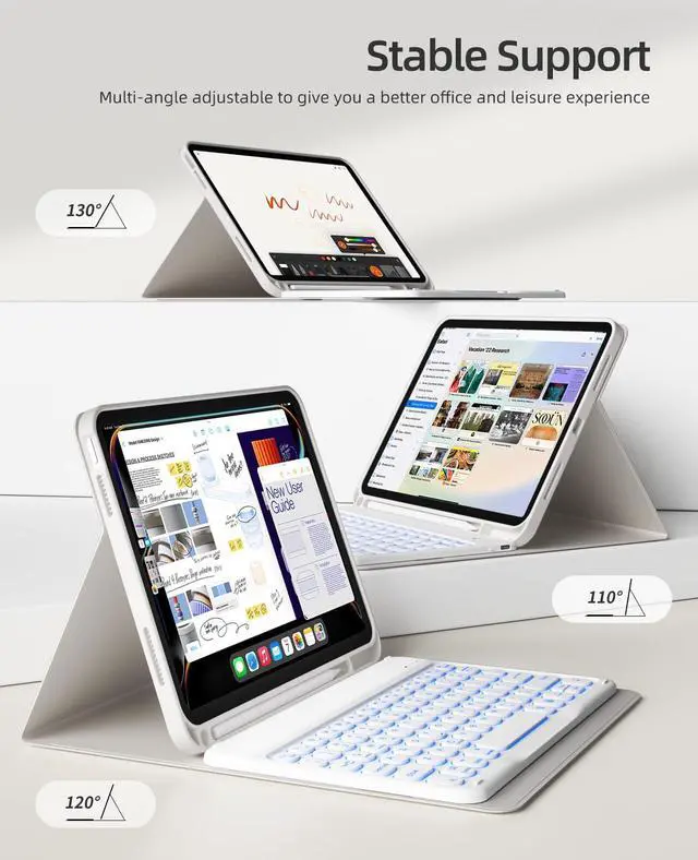 Alt view image 5 of 5 - GKABXY Keyboard Case for iPad (A16) 11th Gen 11 inch 2025 & iPad 10th Gen 10.9 inch 2022, 7-Color Backlit Wireless Bluetooth Keyboard, Soft TPU Back Shell with Pencil Holder, Auto Sleep/Wake (Gray)