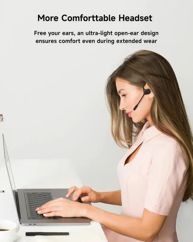 Alt view image 2 of 5 - LOBKIN Open Ear Headphones with Mic, Bluetooth Headset with Noise Cancelling Microphone and Multipoint Connect, Wireless Bluetooth 5.3 Headset for Work Call Meeting Driving(Black)