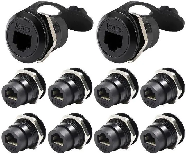 Main image of PENGLIN 10PCS RJ45 Shielded Panel Mount Connector, CAT6//5e/5 8P8C Ethernet LAN Cable Coupler Female to Female, RJ45 Bulkhead Feed Thru Socket with Waterproof/Dustproof Cap