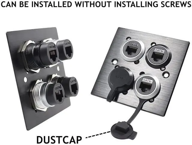 Alt view image 4 of 5 - PENGLIN 10PCS RJ45 Shielded Panel Mount Connector, CAT6//5e/5 8P8C Ethernet LAN Cable Coupler Female to Female, RJ45 Bulkhead Feed Thru Socket with Waterproof/Dustproof Cap