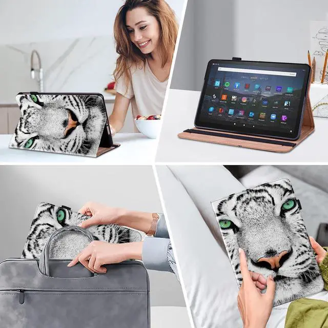 Alt view image 5 of 5 - Case for Amazon Kindle Fire Max 11 Case (13th Generation, 2023 Release) 11" - PU Leather Flip Case with Elastic Band & Card Slots/Holder, Multi-Angle Viiewing Stand Tablet Cover, White Tiger