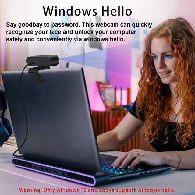 Alt view image 2 of 5 - MOERTEK 2K QHD Webcam with Windows Hello Facial Recognition, 4MP Computer Camera with Noise-reducing Mic, Privacy Cover, 92° FOV Laptop Webcam for Video Conferencing, Live Streaming, Online Learning