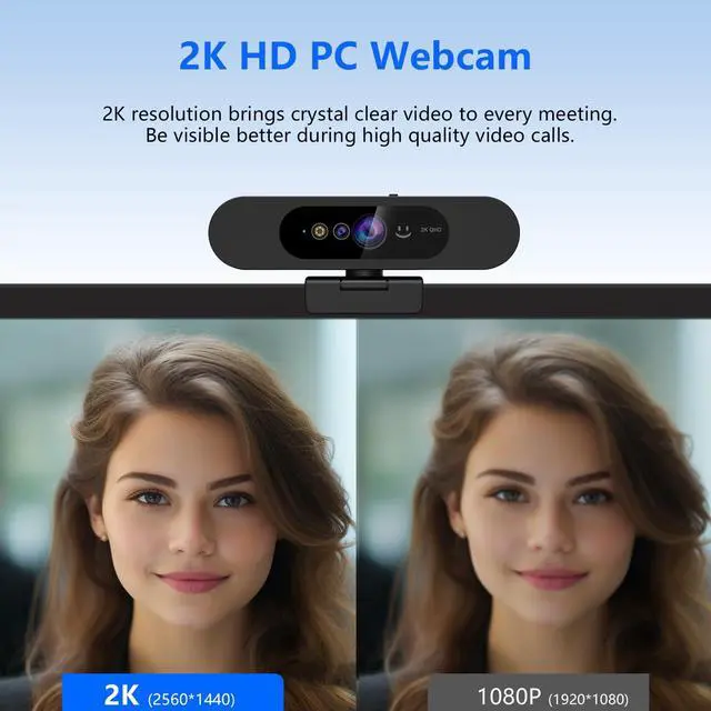 Alt view image 3 of 5 - MOERTEK 2K QHD Webcam with Windows Hello Facial Recognition, 4MP Computer Camera with Noise-reducing Mic, Privacy Cover, 92° FOV Laptop Webcam for Video Conferencing, Live Streaming, Online Learning