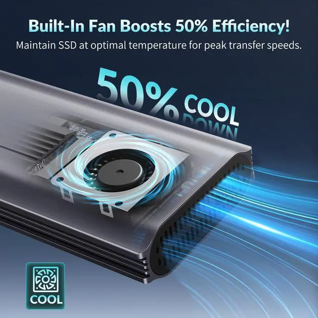 Alt view image 2 of 5 - PHIXERO PhiBox pro 40Gbps SSD Enclosure with Cooling Fan, Tool-Free and Compatible with USB4, Thunderbolt 3/4, M-Key B+M Key(2-in-1 Cable)