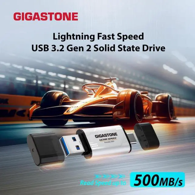 Alt view image 2 of 5 - Gigastone Duo Lite USB-A + USB-C 512GB External Portable SSD 500MB/s Supports Apple 4K 60fps ProRes HDR Video Recording USB3.2 Gen 2 for iPhone 16 PS5 MacBook iPad Laptop Android