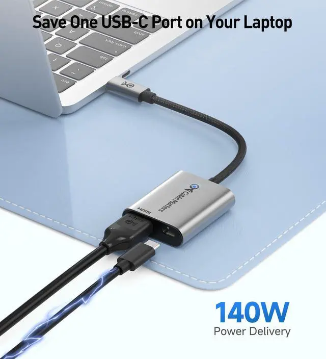 Alt view image 4 of 5 - Cable Matters 48Gbps USB C to HDMI 2.1 Adapter with 140W Charging for MacOS, Windows, Supports [4K@240Hz /8K@60Hz HDR], Thunderbolt 4 to HDMI Adapter, Compatible for MacBook, Thunderbolt 5 Laptops