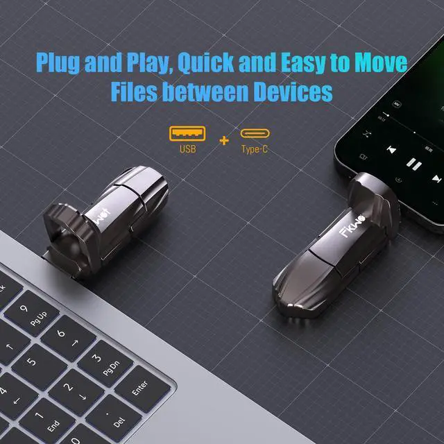 Alt view image 2 of 5 - Fikwot FU388 External Solid State Drive, Up to 1000MB/s for Data Storage,Dual-Port Stick Design with USB-A & Type-C Expansion of Storage for iPhone 15/16 /Android/PC/Mac/Laptop