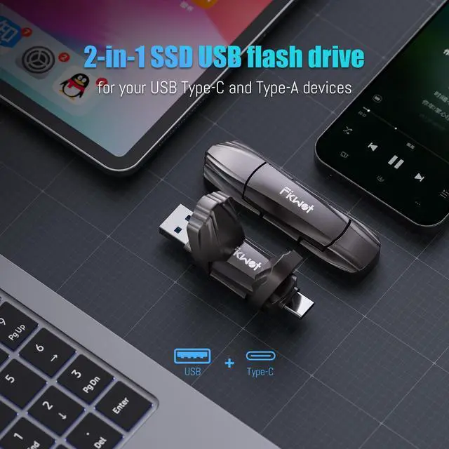 Alt view image 5 of 5 - Fikwot FU388 External Solid State Drive, Up to 1000MB/s for Data Storage,Dual-Port Stick Design with USB-A & Type-C Expansion of Storage for iPhone 15/16 /Android/PC/Mac/Laptop