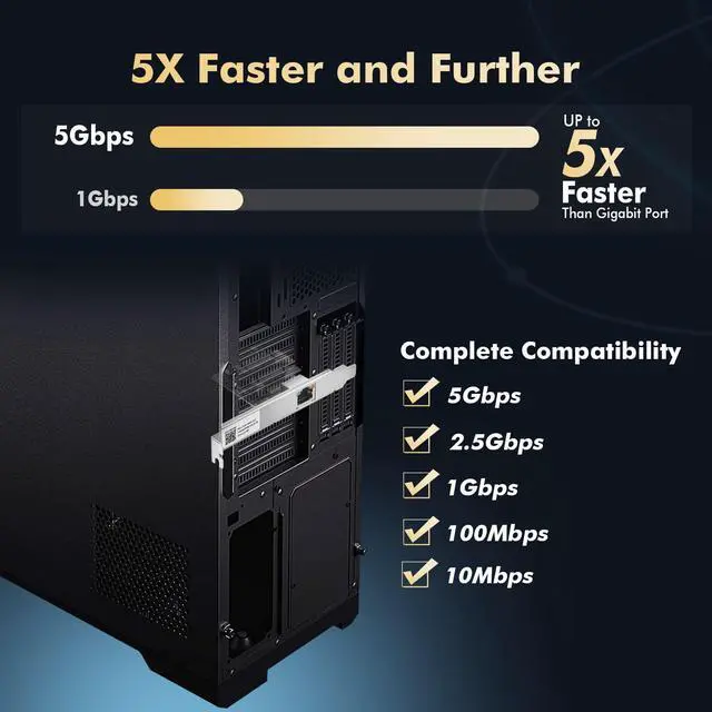 Alt view image 3 of 5 - Binardat 5G PCIe Network Adapter, RTL8126 5G/2.5G/1G/100Mbps Ethernet Card RJ45 LAN Controller with Low Profile, Support PXE for Windows 11/10, Linux