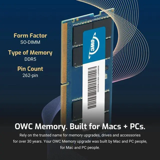 Alt view image 3 of 5 - OWC 32GB DDR5 4800 PC5-38400 CL40 2Rx8 262-pin 1.1V Non-ECC SODIMM Memory RAM Module Upgrade for Select Laptops or All-in-One Systems