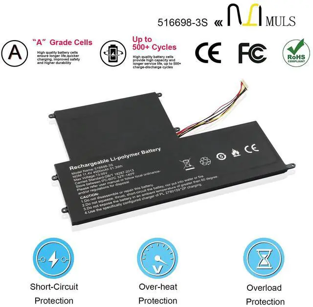 Alt view image 4 of 5 - MULS UTL-516698-3S 516698-3S Battery Replacement for EVC156-1BK EVC156-2BK ECV156-1 ECV15 Laptop Notebook 516698 4500mAh