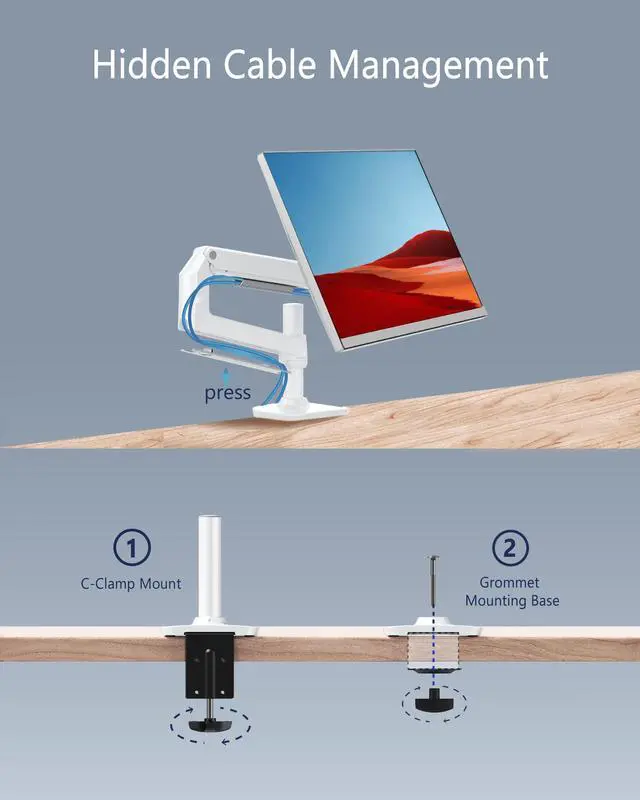 Alt view image 5 of 5 - Ergounion Single Monitor Arm Desk Mount, Holds Screens up to 40 Inches and 25 lbs, Fully Adjustable Vesa Monitor Mount with C-Clamp and Grommet Base, Aluminum, White