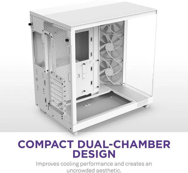 Alt view image 4 of 5 - NZXT H6 Flow | CC-H61FW-01 | Compact Dual-Chamber Mid-Tower Airflow Case | Panoramic Glass Panels | High-Performance Airflow Panels | Includes 3 x 120mm Fans | Cable Management | White