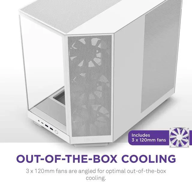 Alt view image 5 of 5 - NZXT H6 Flow | CC-H61FW-01 | Compact Dual-Chamber Mid-Tower Airflow Case | Panoramic Glass Panels | High-Performance Airflow Panels | Includes 3 x 120mm Fans | Cable Management | White