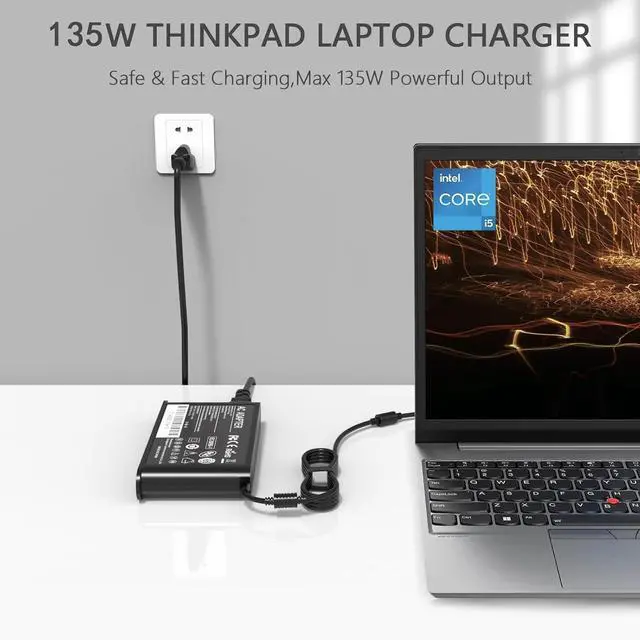 Alt view image 4 of 5 - 135W Laptop Charger for Lenovo ThinkPad P1, X1 Extreme, P15v T440P T470P W540,Ideapad Yoga Y50 Y50p Y700, Legion Y50 Y520 Y530 Y7000P ThinkBook 15P AC Power Adapter