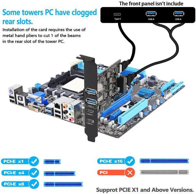 Alt view image 2 of 5 - USB PCIe Card PCI Express to 6 Ports USB Expansion Card (2X Type A - 2X USB C) with External 20pin Type-E Header (to Type-c Front Panel)/ 19pin Adapter Low Profile Bracket with Windows and Linux