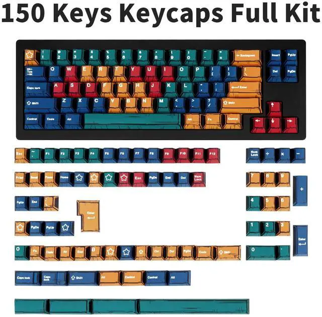 Alt view image 2 of 5 - TIMSEKER PBT Manga Keycaps Set, 150 Keys Custom Colored Key Caps, Cherry Profile Dye Sub Keycaps for 60% 65% 75% 100% Mechanical Keyboard, Compatible with Cherry MX and Cross-Shaped Switches