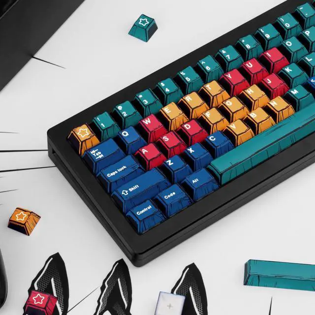 Alt view image 3 of 5 - TIMSEKER PBT Manga Keycaps Set, 150 Keys Custom Colored Key Caps, Cherry Profile Dye Sub Keycaps for 60% 65% 75% 100% Mechanical Keyboard, Compatible with Cherry MX and Cross-Shaped Switches