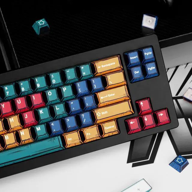 Alt view image 5 of 5 - TIMSEKER PBT Manga Keycaps Set, 150 Keys Custom Colored Key Caps, Cherry Profile Dye Sub Keycaps for 60% 65% 75% 100% Mechanical Keyboard, Compatible with Cherry MX and Cross-Shaped Switches