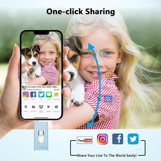 Alt view image 5 of 5 - USB Flash Drive 256GB, Apple MFi Certified Photo Stick for iPhone Thumb Drive, iPhone-Memory-Stick for iPad/iPhone/Computer Picture Keeper Portable Hard Drive Blue