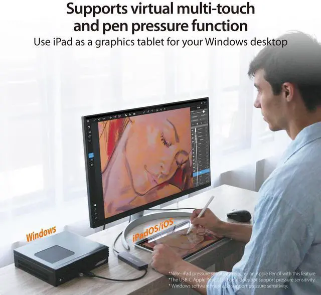 Alt view image 4 of 5 - j5create iPad/iPhone to Windows Collaboration Sharing Hub, Use iPad as a Second Display for Windows Laptop, Transfer Files Between iPhone and Win PC, Wormhole Switch CrossLink (JCH422)