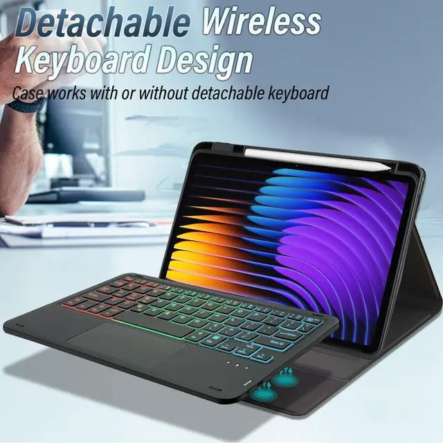 Alt view image 2 of 5 - DKAHOEE Backlit Touchpad Keyboard Case for Xiaomi Mi Pad 7/Mi Pad 7 Pro 11.2 Inch 2024, 3-Zone Rainbow Backlit Wireless Keyboard with Slim Stand Cover Case for 11.2 Xiaomi Mi Pad 7/Mi Pad 7 Pro