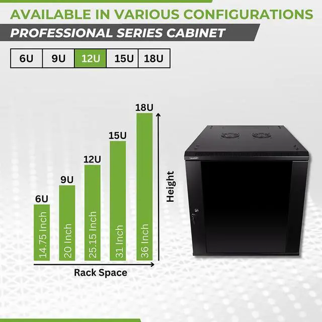 Alt view image 3 of 5 - NavePoint 12U Server Rack Enclosure - 23.6 Deep, 12U Wall Mount Network Cabinet with Locking Glass Door for 19 IT Equipment, 12U Network Rack with 2 Fans, Removable Side Panels, Black