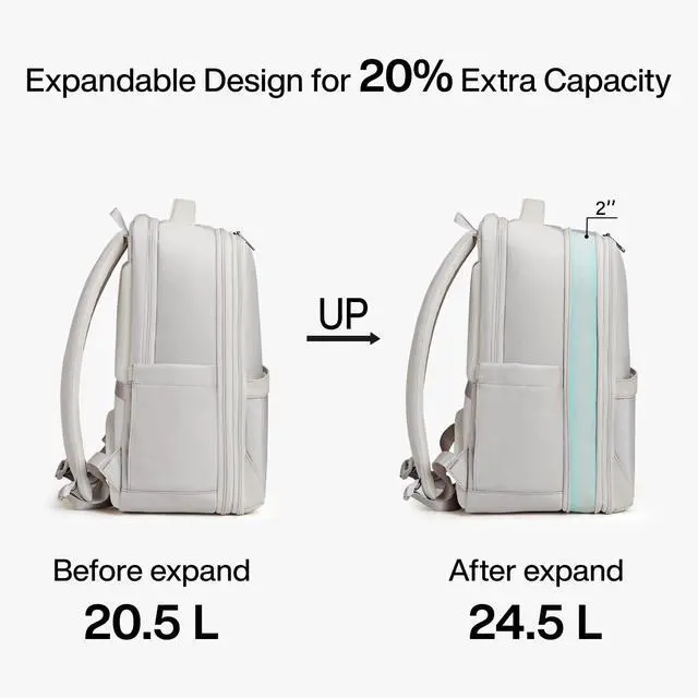 Alt view image 2 of 5 - Hanke 16 Inch Expandable Travel Backpack for Women Men, Full Open Laptop Backpack with Luggage Strap, Business Work Backpacks Fits 15.6 Inch Laptop(Greyish White)