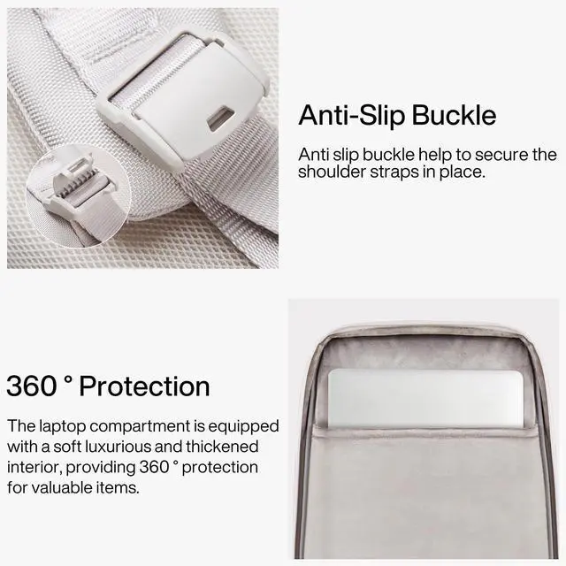 Alt view image 5 of 5 - Hanke 16 Inch Expandable Travel Backpack for Women Men, Full Open Laptop Backpack with Luggage Strap, Business Work Backpacks Fits 15.6 Inch Laptop(Greyish White)
