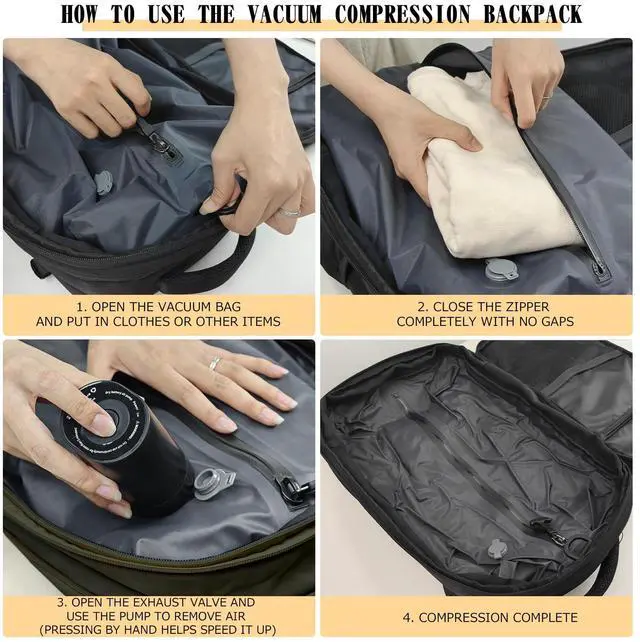 Alt view image 5 of 5 - OPOALO Vacuum Compression Backpack for Travel, Expandable Travel Backpack Business Bag with Compression, Fits 17 inch Laptop, Waterproof, for Men and Women  Black