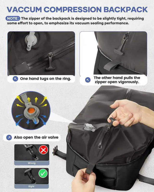 Alt view image 3 of 5 - Small Vacuum Travel Backpack for Women,Airback Personal Item Carry on Backpacks Airplane Essentials Approved 18x14x8 inches for Men,Laptop Waterproof Work Compression bags Casual Daypack,Black