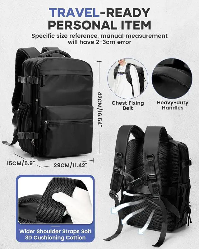 Alt view image 4 of 5 - Small Vacuum Travel Backpack for Women,Airback Personal Item Carry on Backpacks Airplane Essentials Approved 18x14x8 inches for Men,Laptop Waterproof Work Compression bags Casual Daypack,Black