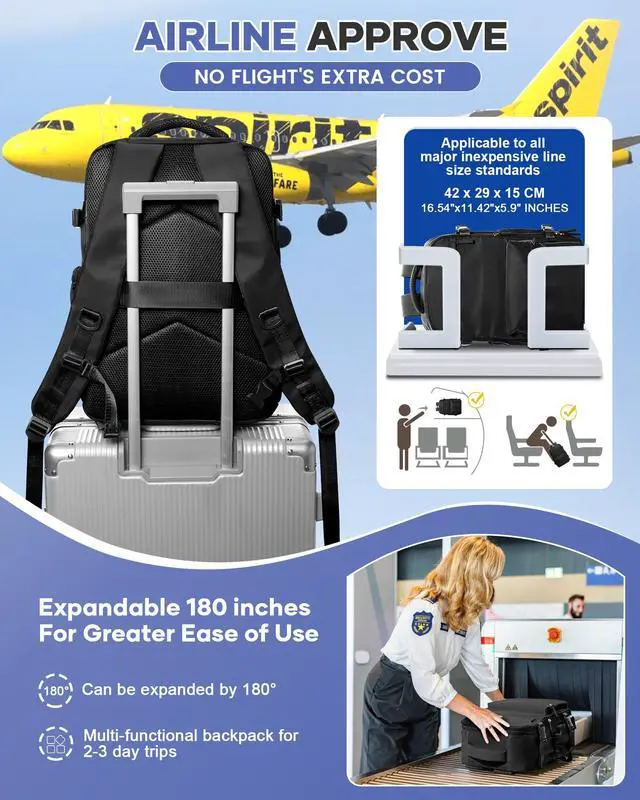 Alt view image 5 of 5 - Small Vacuum Travel Backpack for Women,Airback Personal Item Carry on Backpacks Airplane Essentials Approved 18x14x8 inches for Men,Laptop Waterproof Work Compression bags Casual Daypack,Black