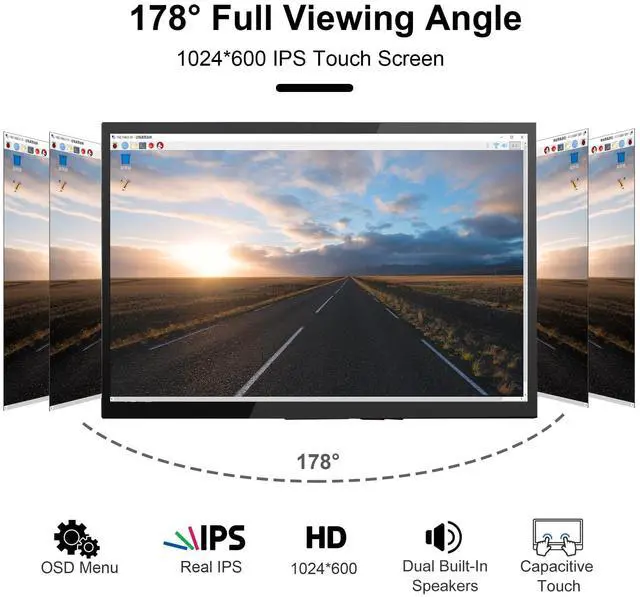 Alt view image 3 of 5 - Touchscreen Monitor for Raspberry Pi, 10.1'' IPS LCD Screen 1024 * 600 Smooth Touch, Built-in Dual Speakers, HDMI Input, Compatible with Raspberry Pi 5/4/3/Zero, Easy Set-up Driver-free (10.1 Inch)