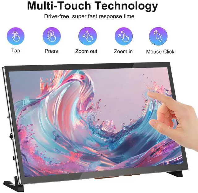 Alt view image 2 of 5 - Touchscreen Monitor for Raspberry Pi, 10.1'' IPS LCD Screen 1024 * 600 Smooth Touch, Built-in Dual Speakers, HDMI Input, Compatible with Raspberry Pi 5/4/3/Zero, Easy Set-up Driver-free (10.1 Inch)