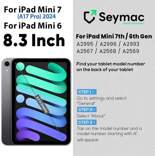Alt view image 2 of 5 - SEYMAC Case for iPad mini 7 (A17 Pro) 2024/ Mini 6 8.3, Full-Body Shockproof Protective Case with Screen Protector, Rotating Stand, Hand/Shoulder Strap for iPad mini 7th/ 6th Generation, Dark Blue