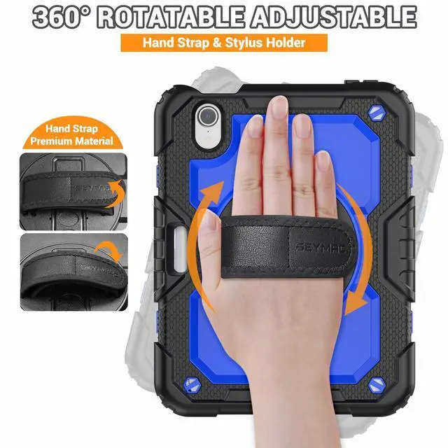 Alt view image 3 of 5 - SEYMAC Case for iPad mini 7 (A17 Pro) 2024/ Mini 6 8.3, Full-Body Shockproof Protective Case with Screen Protector, Rotating Stand, Hand/Shoulder Strap for iPad mini 7th/ 6th Generation, Dark Blue