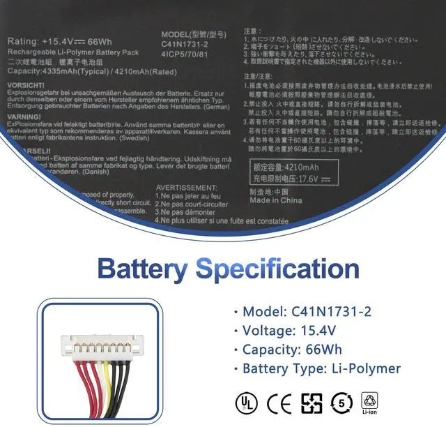 Alt view image 2 of 5 - ANTIEE 66Wh C41N1731-2 Battery for Asus ROG Strix G15 G512 G512LV G512LU G512LW G512LWS Scar 15 G532LV G532LWS G532LW G17 G712LV G712LU G712LW G712LWS Scar 17 G732LW G732LV G732LWS G732LX G732LXS