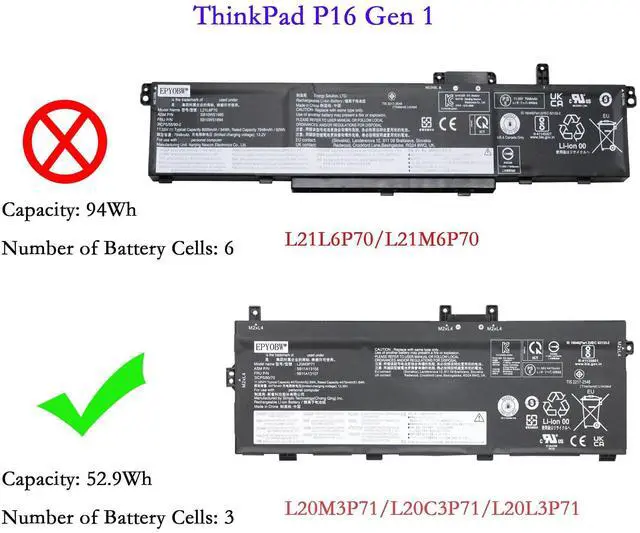 Alt view image 5 of 5 - EPYOBW L20L3P71 Laptop Battery 52.8Wh 4548mAh 3-Cell 11.61V Compatible with Lenovo ThinkPad X13 Yoga Gen 2 20W8 / ThinkPad X13 Yoga Gen 3 21AW / ThinkPad P16 Gen 1 21D6 Series L20C3P71 L20M3P71