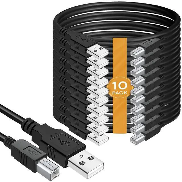 Main image of (10-Pack) USB A to B Printer Cable, High Speed Transfer Scanner Printer Cord Compatible for HP Canon Dell Epson Brother Lexmark Xerox Samsung Piano DAC, Etc (6-Feet)